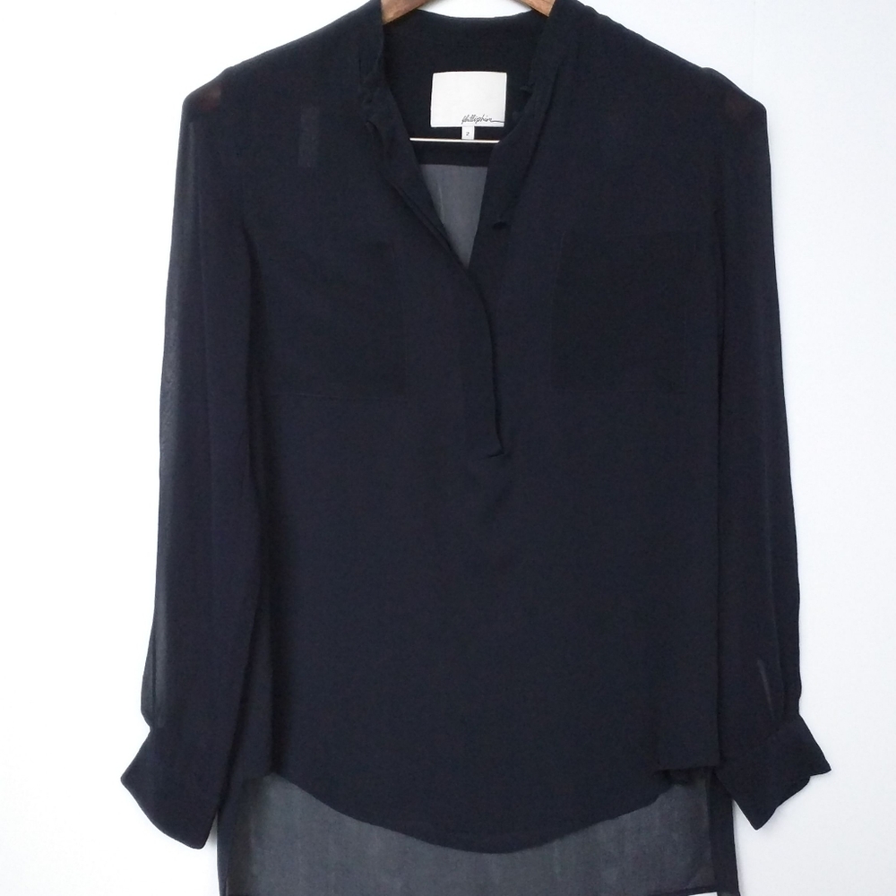 3.1 Phillip Lim Silk Chiffon Henley Shirt Blouse 2